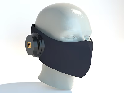 Black Face Mask With Side Circular Filter Worn On Mannequin Head 3d model