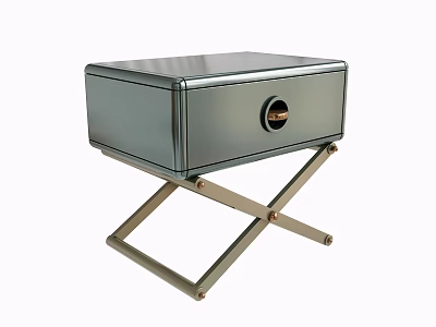 Modern Gray Wardrobe With Metal X Shaped Legs And Round Handle Drawer 3d model