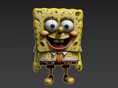 SpongeBob SquarePants Yellow Sponge Character With Big Eyes Smiling White Shirt Brown Tie Shorts 3d model