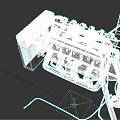 Black And White Industrial Mechanical Device With Red Metal Bars Circular Components And Wires