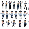 Cartoon Police Officer Character Charms With Various Poses And Equipment Collection