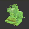 Vintage Green Mechanical Pump With White Components Large Wheel And Wooden Base