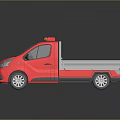 Red Pickup Truck Converted From Small Van With Orange Roof Lights Silver Cargo Bed