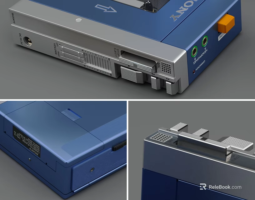 High Quality Modern Headphone Speaker With Blue Exterior And Interface Buttons 3d model