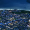 Aerial Planning of Urban Night View with Buildings Roads Green Spaces and Lights