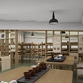School Traditional Culture Classroom Interior With Wooden Furniture And Calligraphy