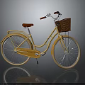 Vintage Yellow Bicycle With Red Seat Brown Basket And White Spokes
