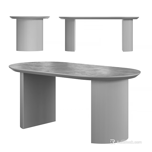 Modern Dining Table With Oval Shape And Textured Legs And Smooth Surface 3d model 