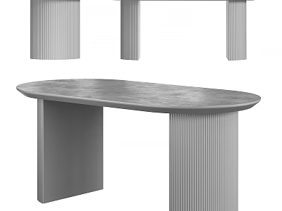 Modern Dining Table With Oval Shape And Textured Legs And Smooth Surface 3d model