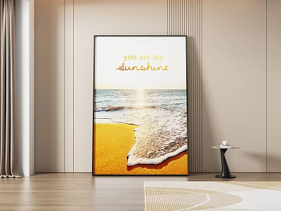 Sunshine Seaside Sunset Landscape Painting With Golden Beach And Ocean Waves 3d model