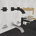Modern Stylish Wall Mounted Faucets In Black Gold Silver On Rough Wall Gray Floor
