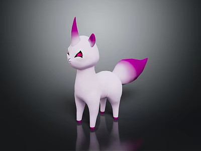 White Fantasy Creature With Pink Horn Red Eyes And Pink Tail Tip 3d model
