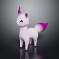 White Fantasy Creature With Pink Horn Red Eyes And Pink Tail Tip