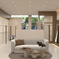 Modern Clothing Store Interior Design With Display Racks Comfortable Sofa And Decorative Plants