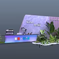 Smart Machine Exhibition Stand With HAVWIN Robotic Arm Printer And Green Plants For Interactive Future 3d model