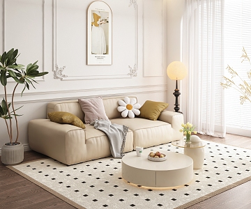 French Cream Style Sofa Coffee Table Combination Cream Sofa Coffee Table Combination 3d model