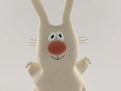 Cute Rabbit Plush Toy With Long Ears Big Eyes And Red Nose 3d model