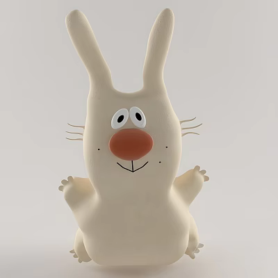 Cute Rabbit Plush Toy With Long Ears Big Eyes And Red Nose 3d model