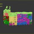 Unique Architectural Landscape With Multi Floor Building Model Balconies Green Base And Top Sculptures