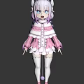 Anime Horned Character With Purple Braided Hair And Pink White Outfit