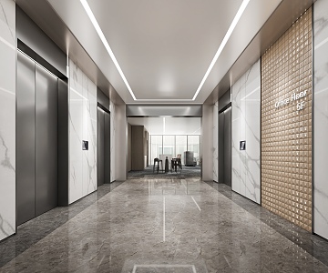 Modern elevator hall office building elevator hall elevator room 3d model