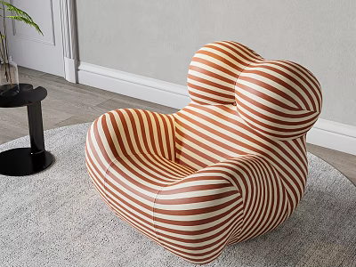 Orange and White Striped Leather Bean Bag Chair in Modern Living Room with Gray Carpet 3d model
