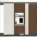 Modern Wooden Sideboard With Lighted Shelf White Countertop Drawers Water Dispenser And Glassware