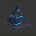 Futuristic 3D Blue Pyramid Landscape With Glowing Lines And Dark Gradient Background
