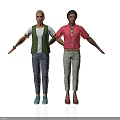 Man In Pink Shirt And Beige Pants Standing With Woman Arms Outstretched On White Background