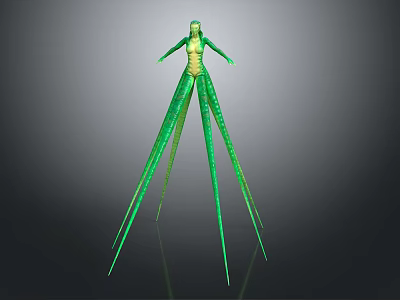 Game And Movie Character Green Alien Creature With Multiple Long Slender Appendages Design 3d model
