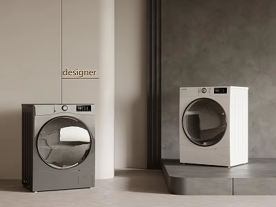 Sleek Modern Designer Front Loading Washing Machines in Gray and White 3d model