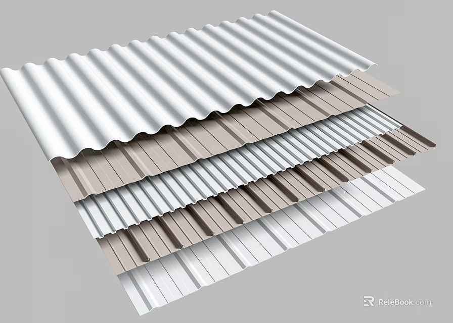 Corrugated Metal Sheets With Various Colors Stacked As Building Roofing Materials 3d model 