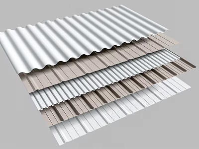 Corrugated Metal Sheets With Various Colors Stacked As Building Roofing Materials 3d model