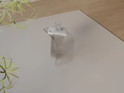 Transparent Acrylic Side Table Modern Minimalist Design With Green Plant On Carpet Wooden Floor 3d model