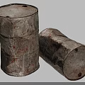 Old Rusty Metal Drums With Worn Surface And Red Stains As Industrial Equipment