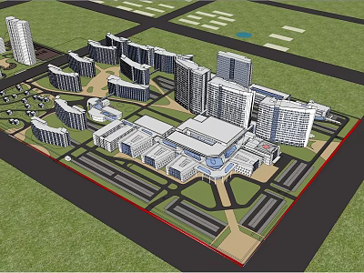 Modern Hospital Building Complex With High Rise Structures Green Landscaping And Road Networks 3d model
