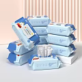 Daily Necessities Wet Wipes In Blue Packaging Stacked With Open Pack