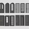 Various Modern Swing Door Styles Featuring Glass Inserts and Metal Hardware 3d model
