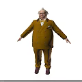 Man in Brown Double Breasted Suit with White Hair Standing Open Arms Against White Background