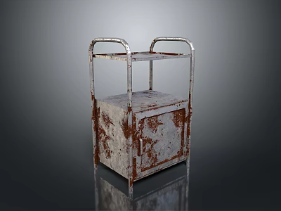 Rustic Rusted Metal Cart With Handles Storage Shelf And Cabinet 3d model