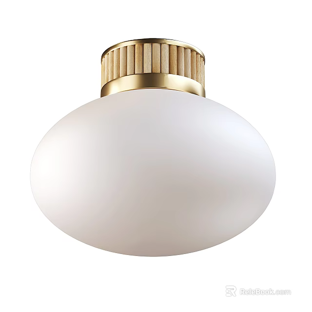 Modern Elegant Ceiling Light With White Lampshade And Golden Striped Metal Top 3d model 