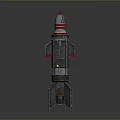 Military Rocket Weapon with Red Silver Body Aerodynamic Fins and Pointed Nose
