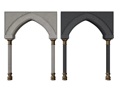 Gray and Black Architectural Arch Components With Decorative Columns And Gold Bases 3d model