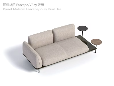 Modern Minimalist Two Seater Sofa With Fabric Upholstery Metal Frame And Side Tables 3d model
