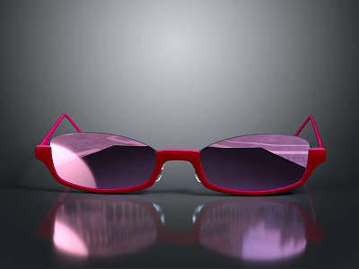 Red Frame Sunglasses With Reflective Lenses On Black Surface And Reflection 3d model