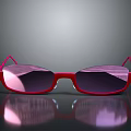 Red Frame Sunglasses With Reflective Lenses On Black Surface And Reflection 3d model