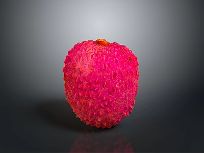Single Shiny Pink Lychee Fruit With Bumpy Texture On Dark Background 3d model