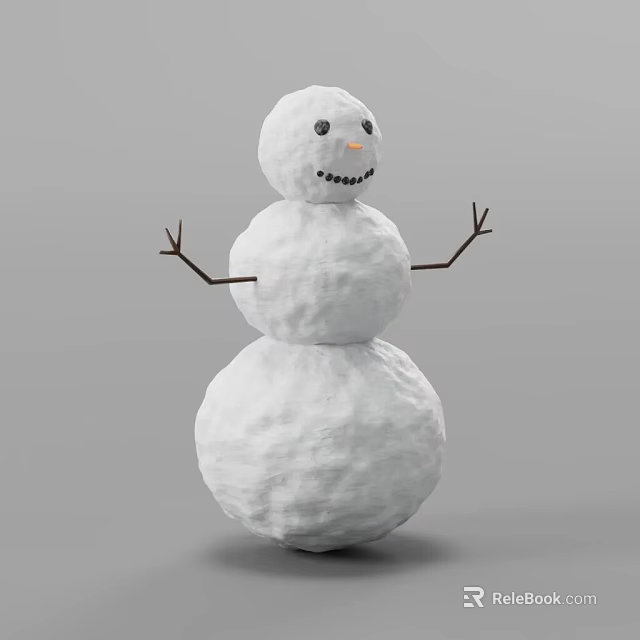 Cute Snowman Figure With Round Snowballs And Stick Arms For Winter Decor 3d model 