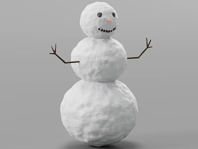 Cute Snowman Figure With Round Snowballs And Stick Arms For Winter Decor 3d model