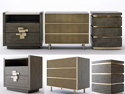 Stylish Modern Nightstands Featuring Wooden Drawers Metal Accents Woven Details And Geometric Designs 3d model